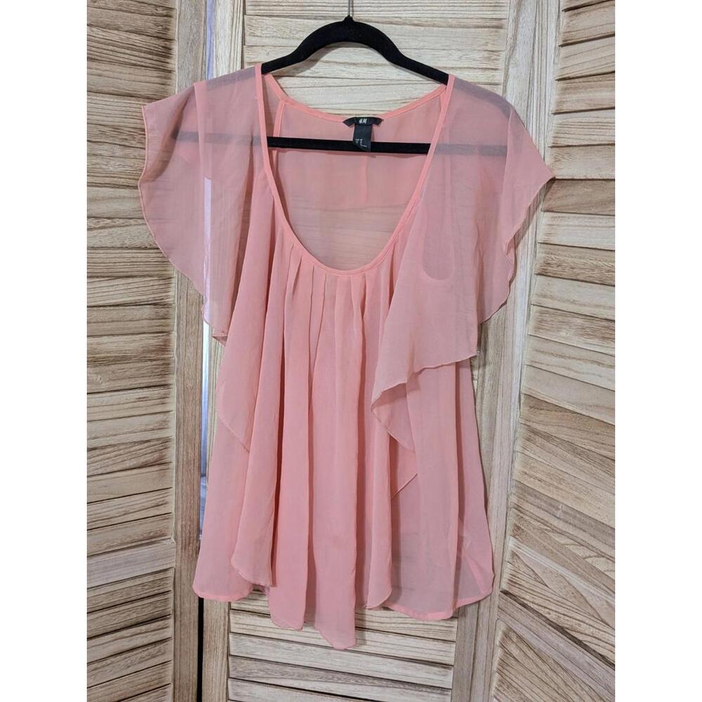 H & M Peach‎ Ruffle Blouse Size 10